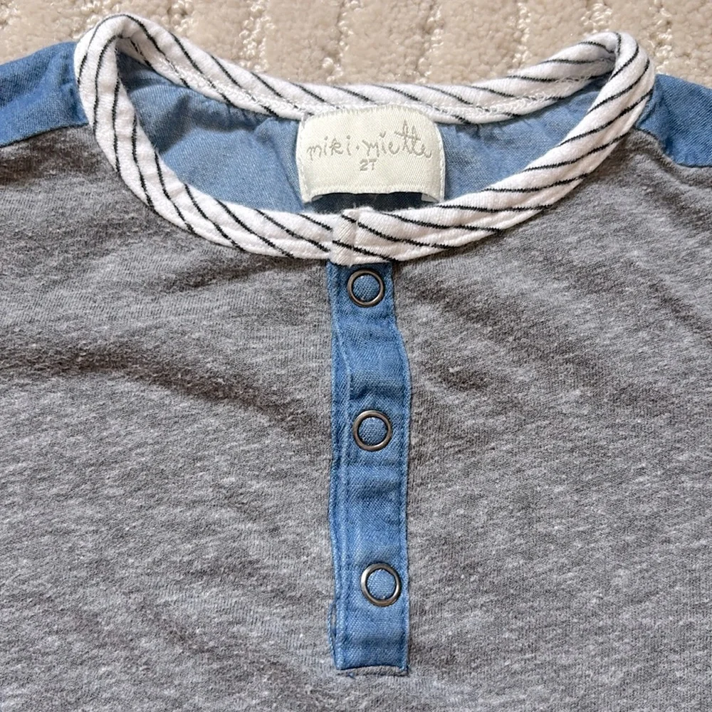 Toddler Boys Miki Miette mixed media henley shirt chambray detail
